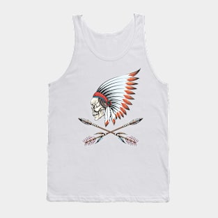 Human skull wearing native American war bonnet Tank Top